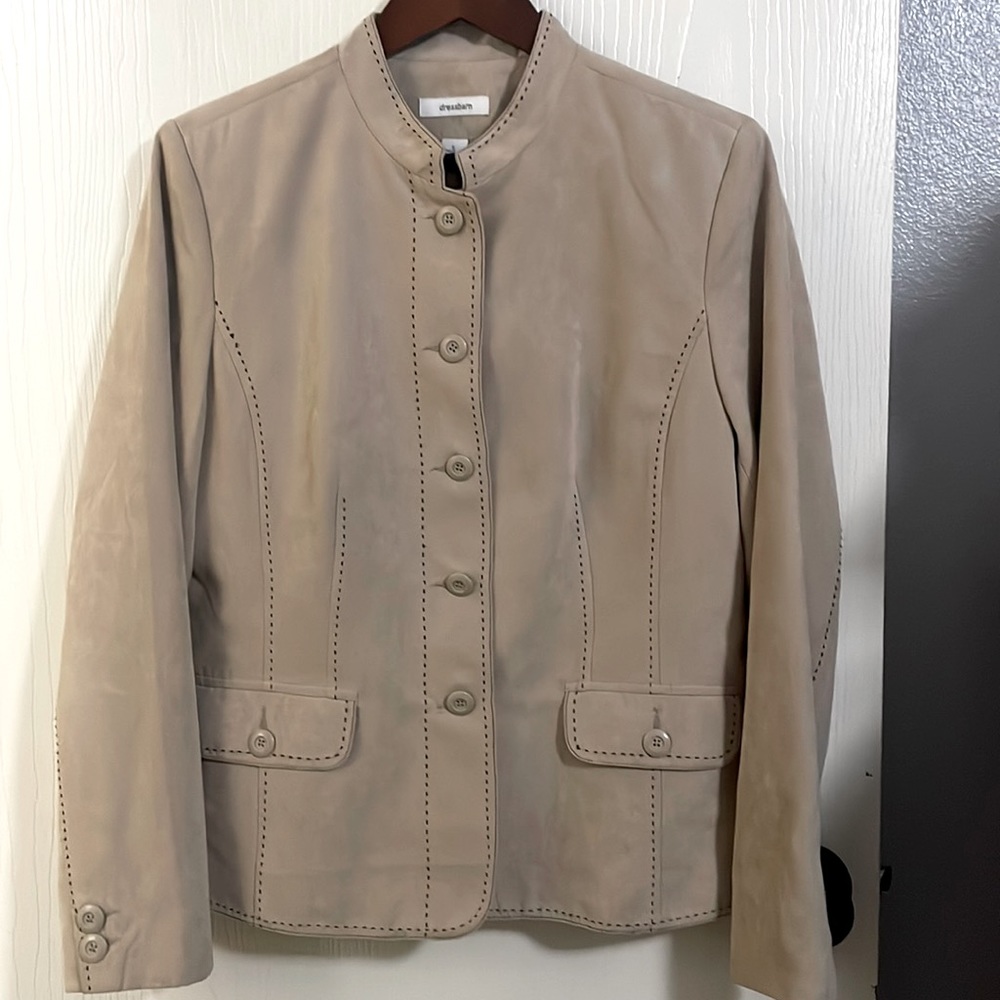 DressBarn faux suede 100% polyester fine brown stitching size L